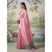 Women's Tissue Silk Solid Saree With Unstitched Blouse 5.5Mtr (Baby Pink)