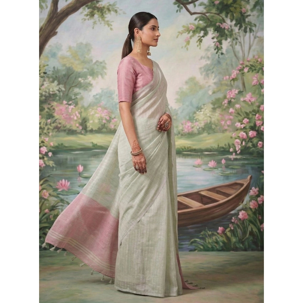 Women's Tissue Silk Solid Saree With Unstitched Blouse 5.5Mtr (Silver)