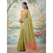 Women's Tissue Silk Solid Saree With Unstitched Blouse 5.5Mtr (Green)