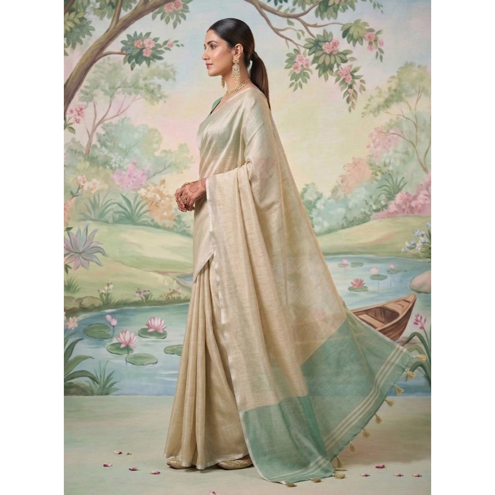 Women's Tissue Silk Solid Saree With Unstitched Blouse 5.5Mtr (Beige)