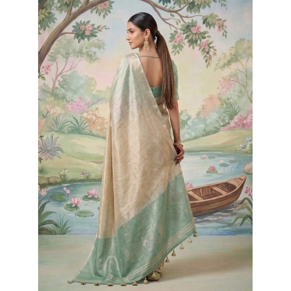 Women's Tissue Silk Solid Saree With Unstitched Blouse 5.5Mtr (Beige)