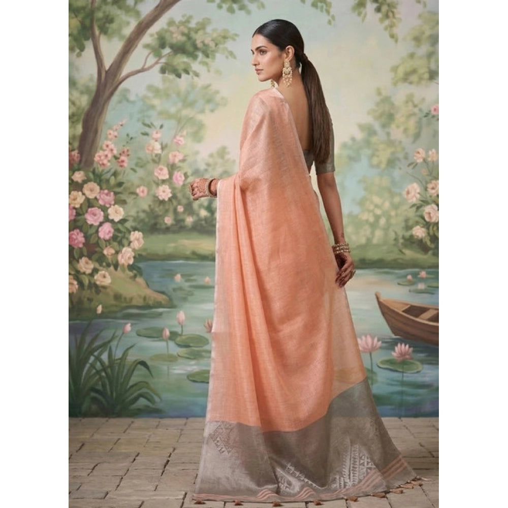 Women's Tissue Silk Solid Saree With Unstitched Blouse 5.5Mtr (Peach)