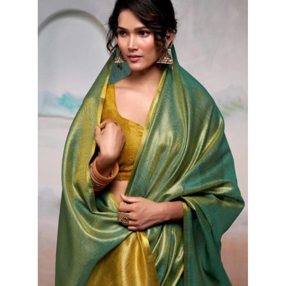 Women's Tissue Silk Solid Saree With Unstitched Blouse 5.5Mtr (Light Green)