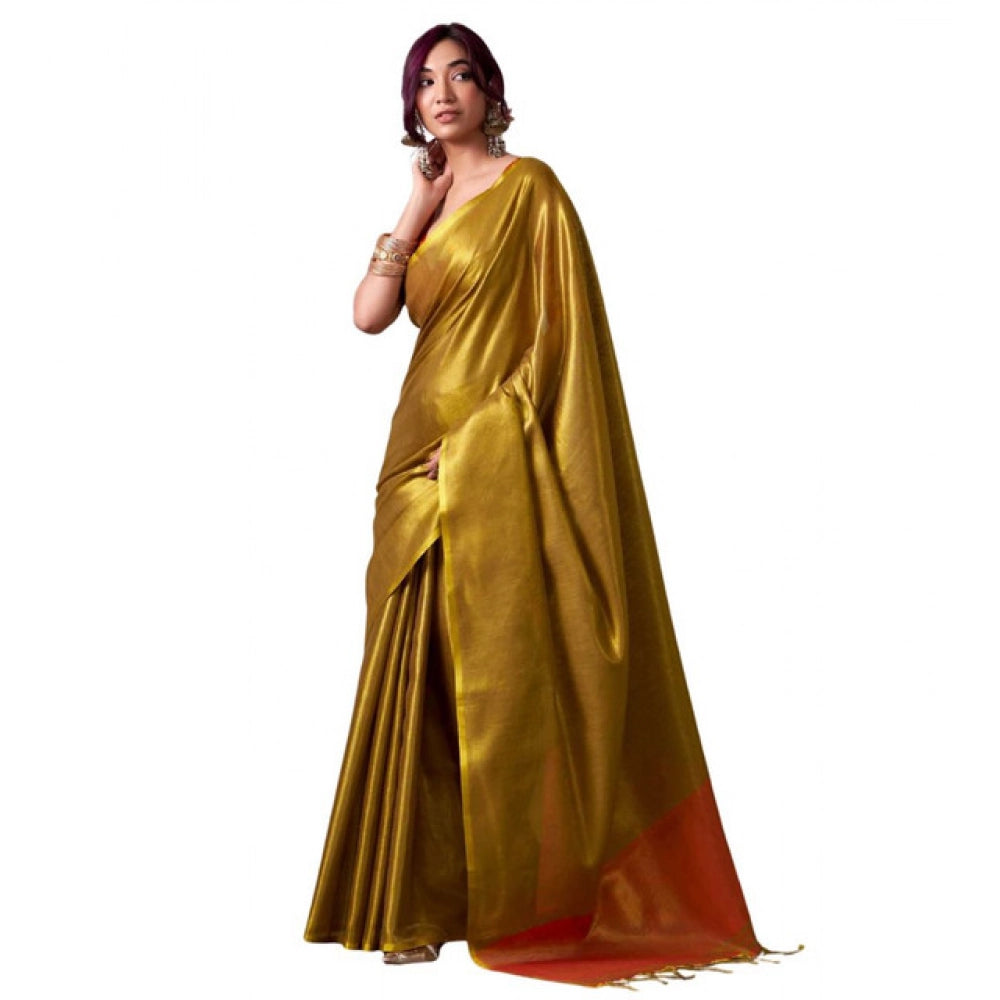 Women's Tissue Silk Solid Saree With Unstitched Blouse 5.5Mtr (Mustard)