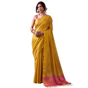 Women's Tissue Silk Solid Saree With Unstitched Blouse 5.5Mtr (Yellow)