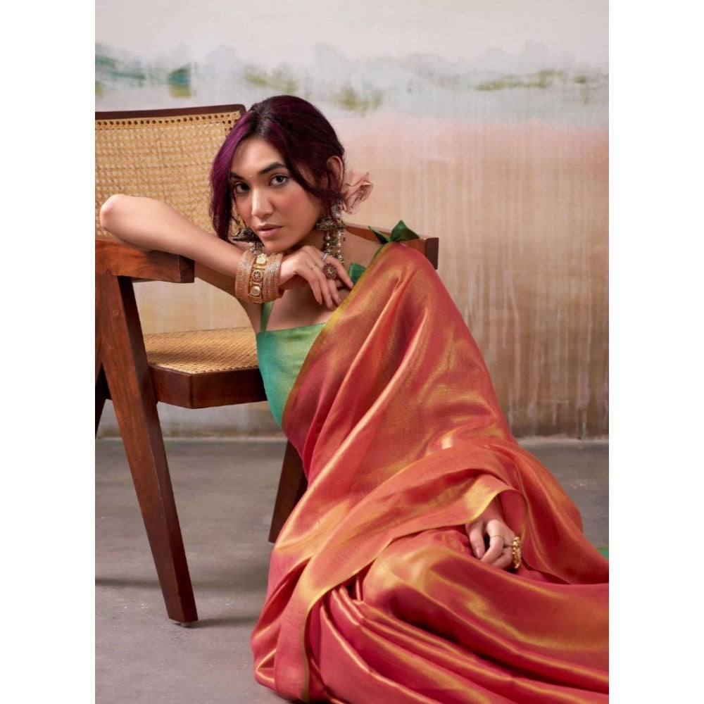 Women's Tissue Silk Solid Saree With Unstitched Blouse 5.5Mtr (Peach)