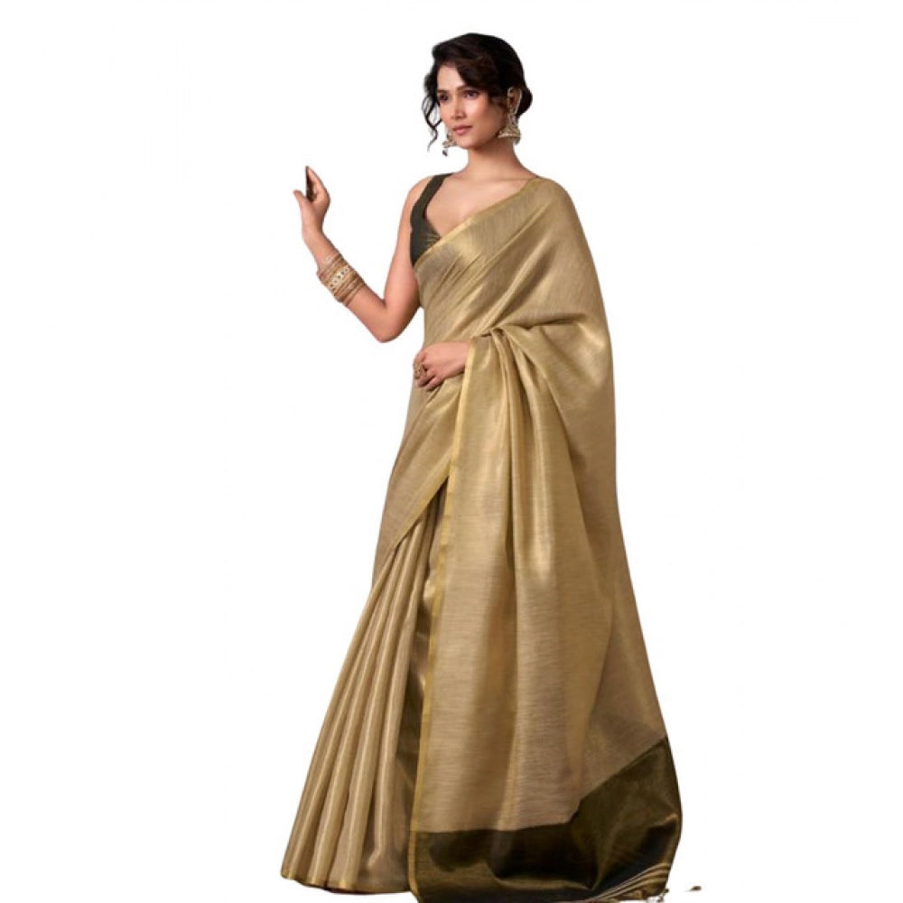 Women's Tissue Silk Solid Saree With Unstitched Blouse 5.5Mtr (Gold)