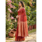 Women's Linen Cotton Printed Saree With Unstitched Blouse 5.5Mtr (Red)