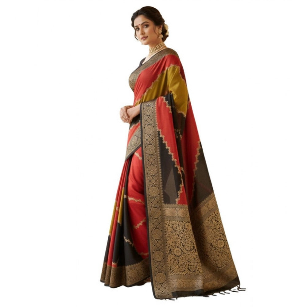 Women's Dola Silk Embellished Saree With Unstitched Blouse 5.5Mtr (Multicolor)