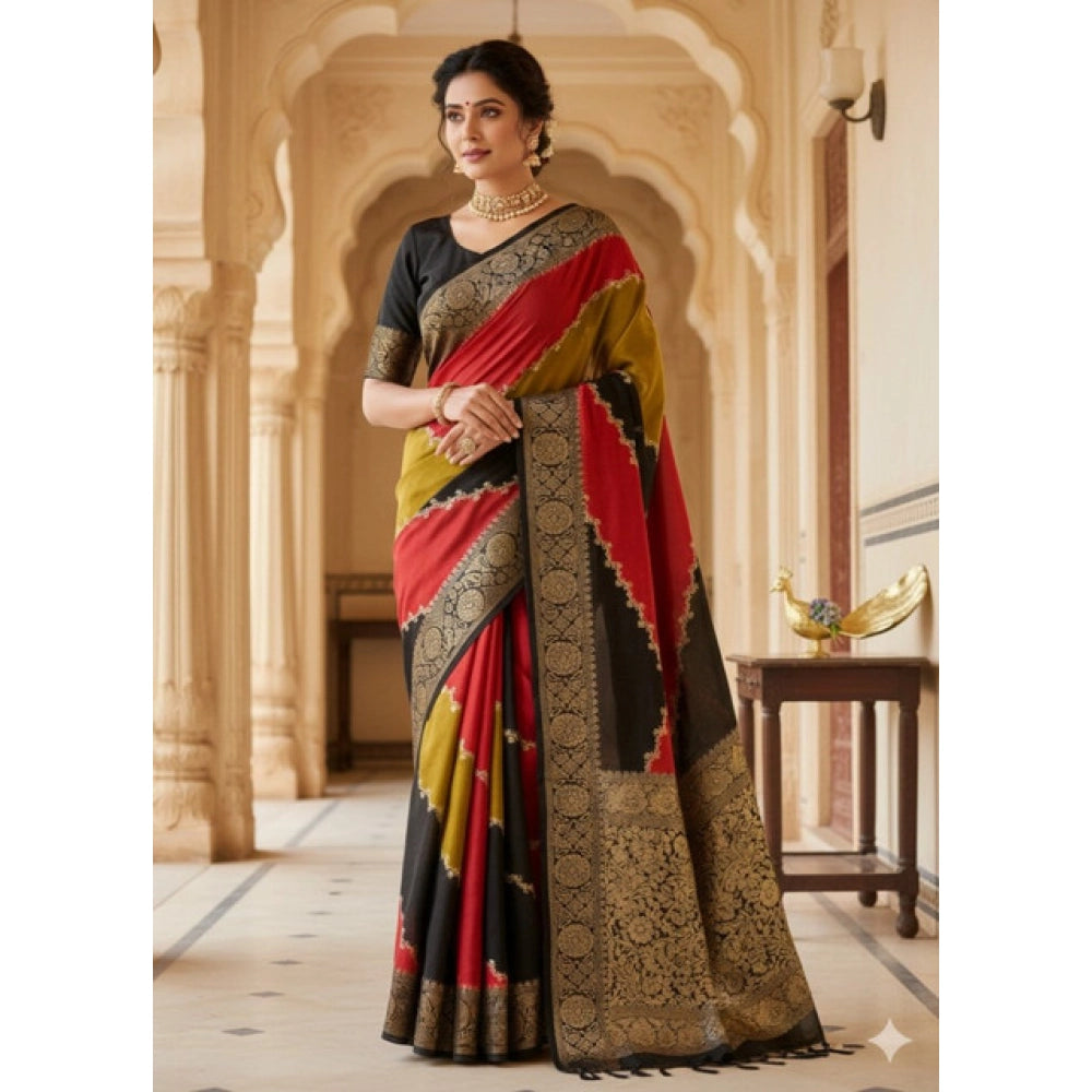 Women's Dola Silk Embellished Saree With Unstitched Blouse 5.5Mtr (Multicolor)