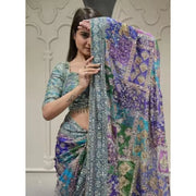 Women's Chiffon Embellished Saree With Unstitched Blouse 5.5Mtr (Multicolor)