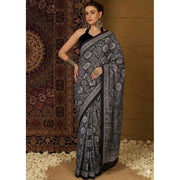 Women's Crepe Printed Saree With Unstitched Blouse 5.5Mtr (Black)