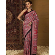 Women's Crepe Printed Saree With Unstitched Blouse 5.5Mtr (Maroon)
