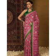 Women's Crepe Printed Saree With Unstitched Blouse 5.5Mtr (Pink)