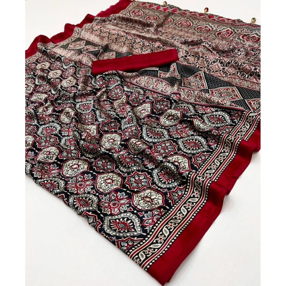 Women's Crepe Printed Saree With Unstitched Blouse 5.5Mtr (Multicolor)