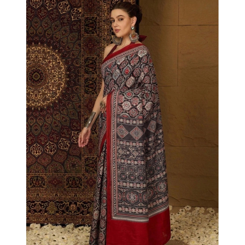 Women's Crepe Printed Saree With Unstitched Blouse 5.5Mtr (Multicolor)