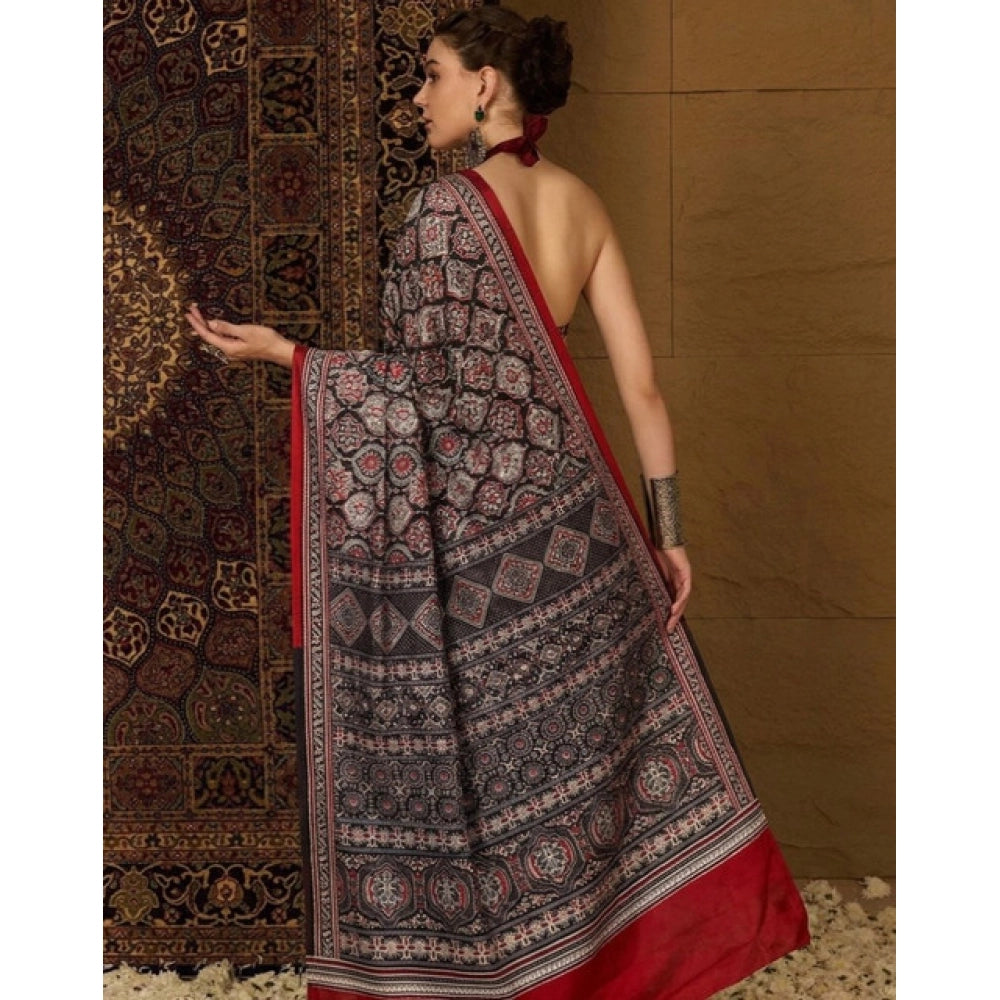 Women's Crepe Printed Saree With Unstitched Blouse 5.5Mtr (Multicolor)