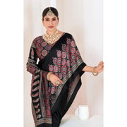 Women's Crepe Printed Saree With Unstitched Blouse 5.5Mtr (Black)