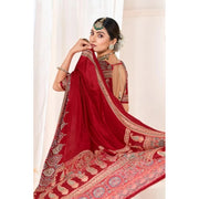Women's Crepe Printed Saree With Unstitched Blouse 5.5Mtr (Maroon)