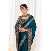 Women's Crepe Printed Saree With Unstitched Blouse 5.5Mtr (Teal)