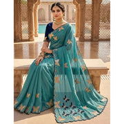 Women's Star Georgette Embellished Saree With Unstitched Blouse 5.5Mtr (Blue)
