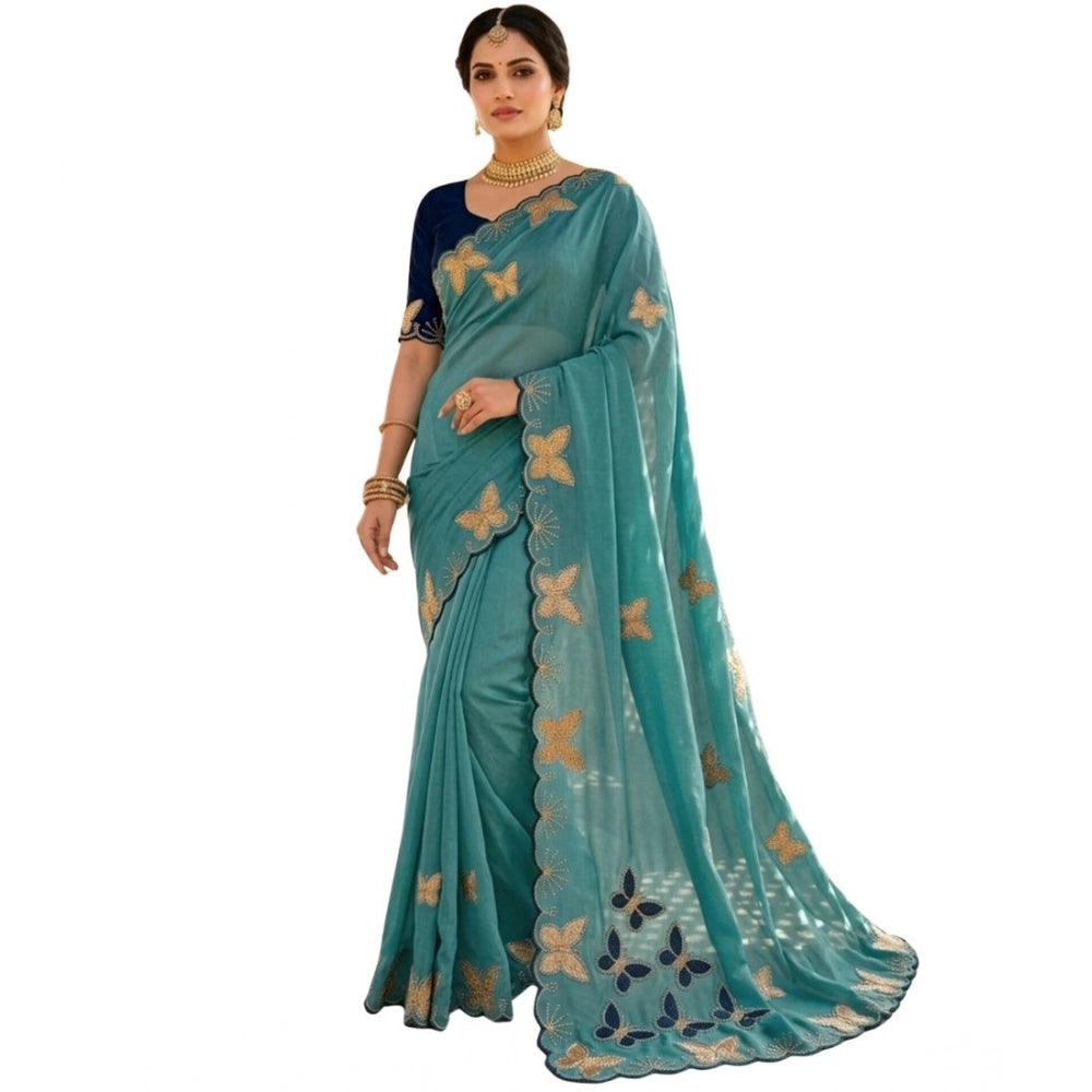 Women's Star Georgette Embellished Saree With Unstitched Blouse 5.5Mtr (Blue)