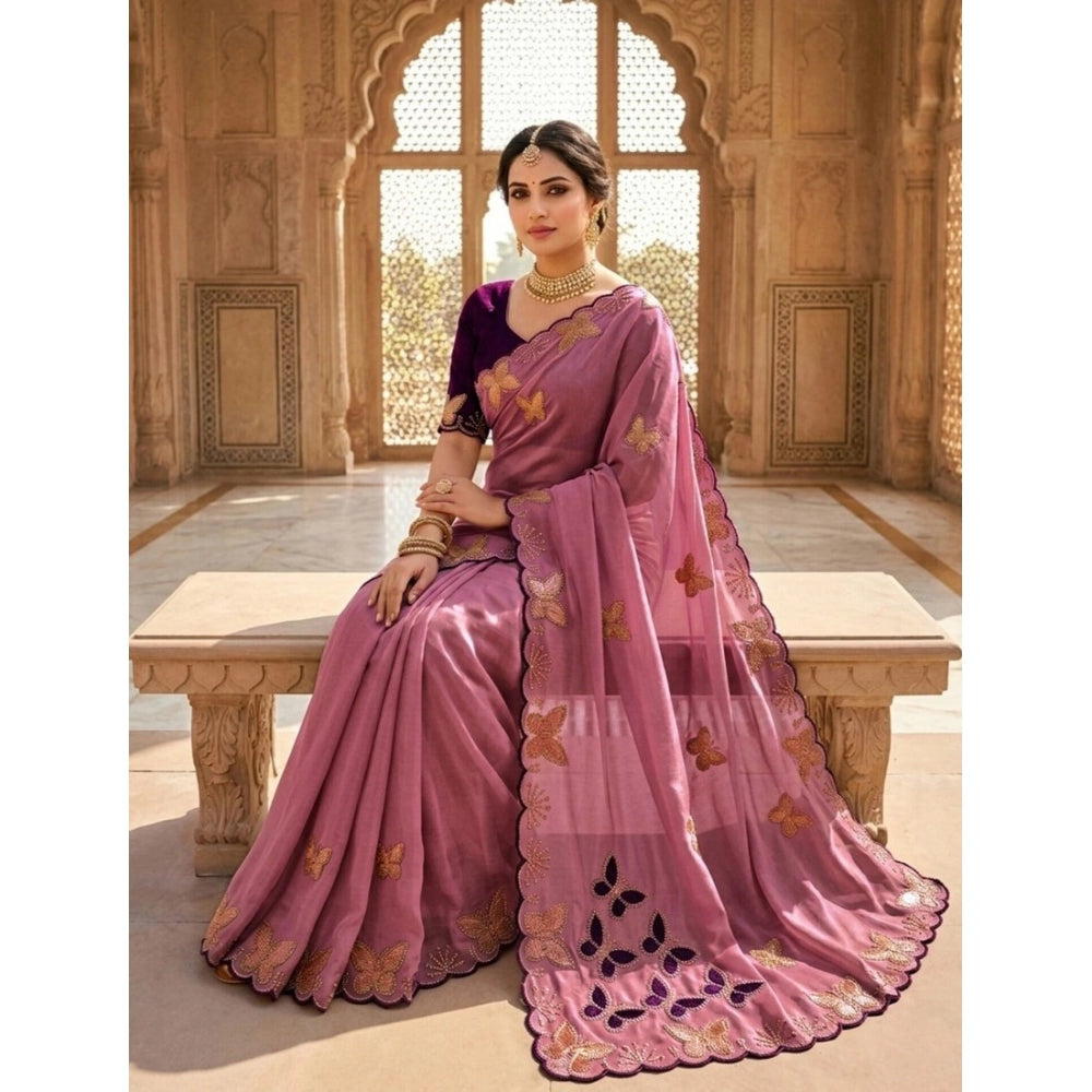 Women's Star Georgette Embellished Saree With Unstitched Blouse 5.5Mtr (Dusty Purple-Blue)