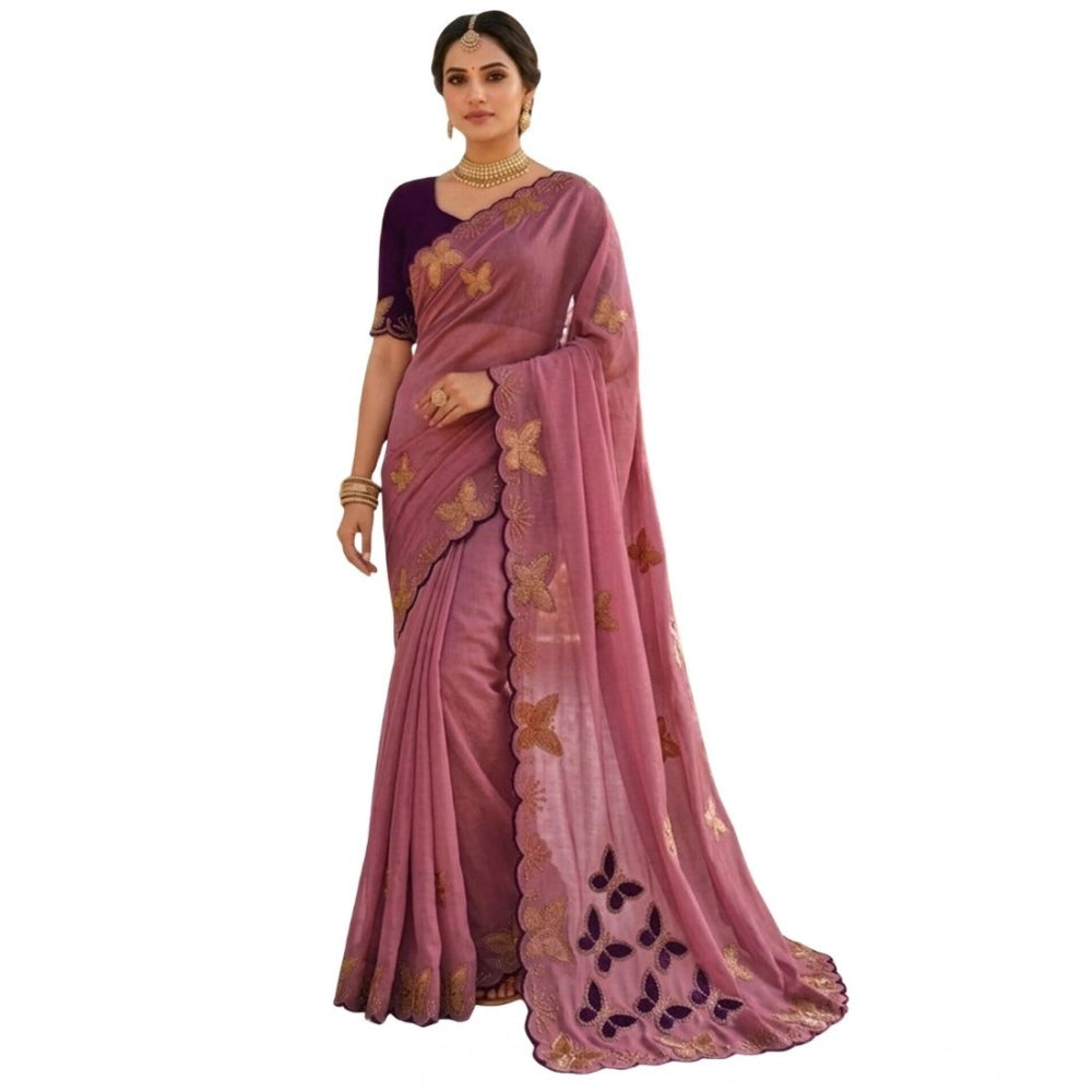 Women's Star Georgette Embellished Saree With Unstitched Blouse 5.5Mtr (Dusty Purple-Blue)