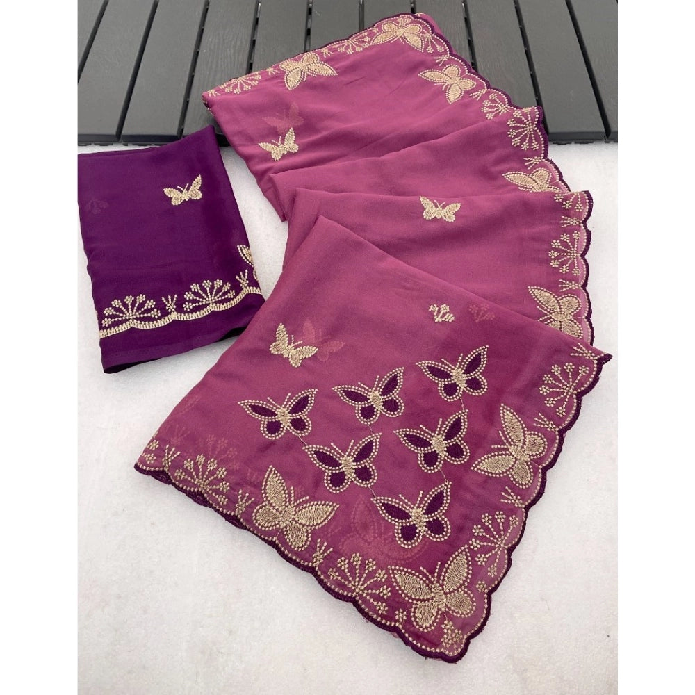 Women's Star Georgette Embellished Saree With Unstitched Blouse 5.5Mtr (Dusty Purple-Blue)