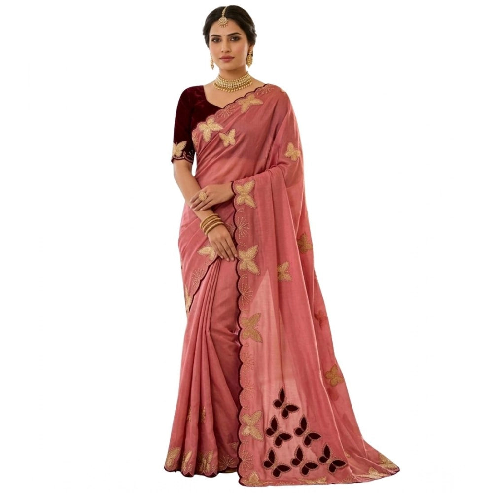 Women's Star Georgette Embellished Saree With Unstitched Blouse 5.5Mtr (Dusty Coral-Maroon)