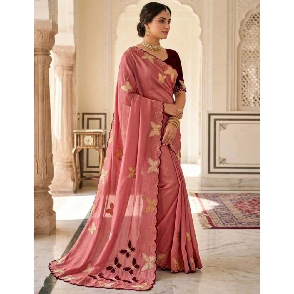 Women's Star Georgette Embellished Saree With Unstitched Blouse 5.5Mtr (Dusty Coral-Maroon)