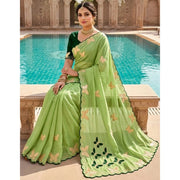 Women's Star Georgette Embellished Saree With Unstitched Blouse 5.5Mtr (Green)