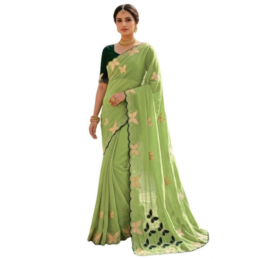 Women's Star Georgette Embellished Saree With Unstitched Blouse 5.5Mtr (Green)