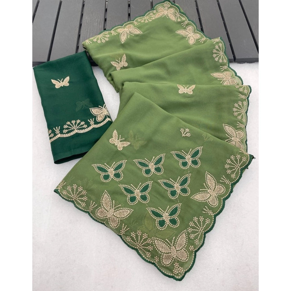 Women's Star Georgette Embellished Saree With Unstitched Blouse 5.5Mtr (Green)