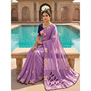 Women's Star Georgette Embellished Saree With Unstitched Blouse 5.5Mtr (Lavender)
