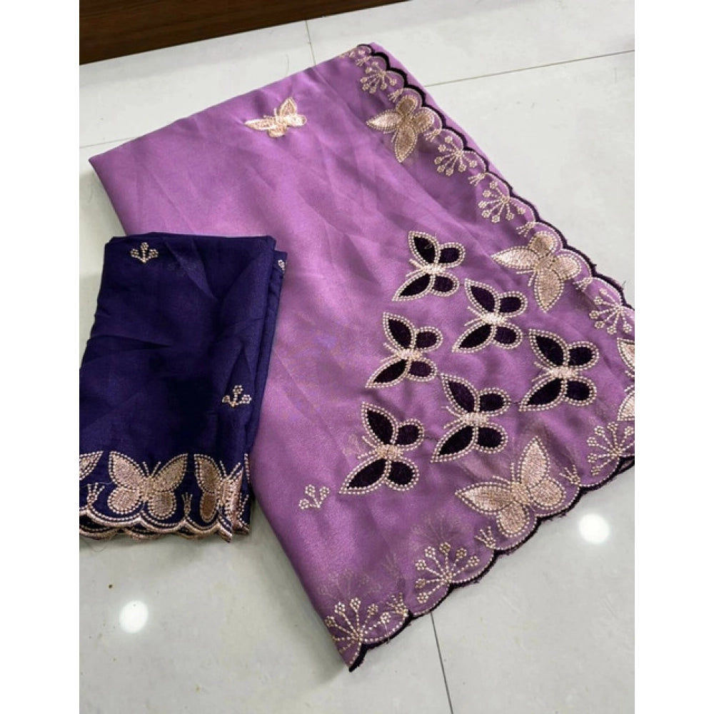 Women's Star Georgette Embellished Saree With Unstitched Blouse 5.5Mtr (Lavender)