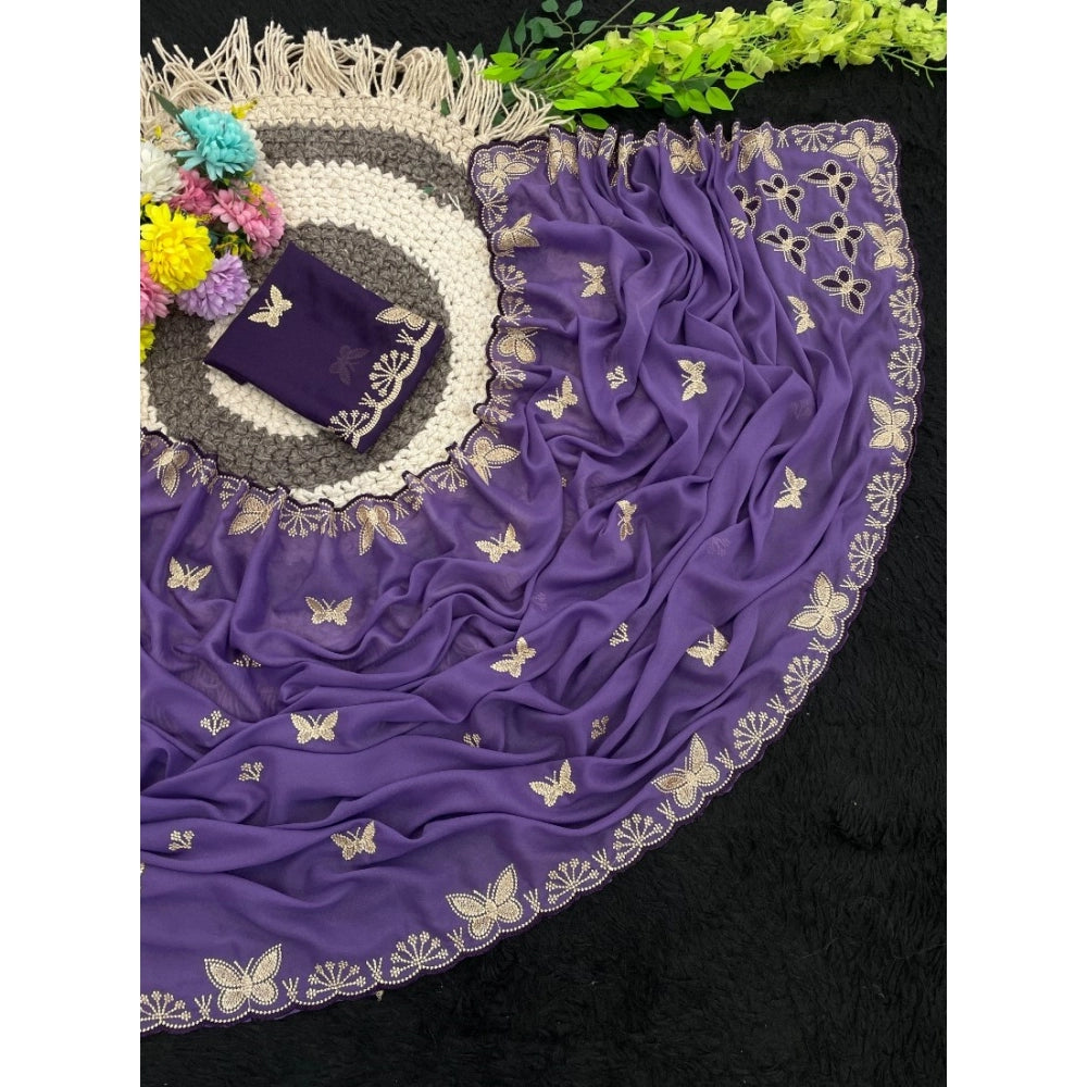 Women's Star Georgette Embellished Saree With Unstitched Blouse 5.5Mtr (Lavender)