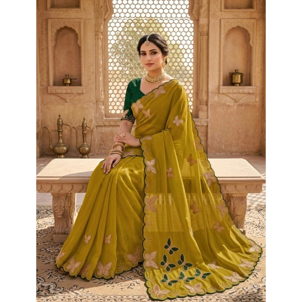 Women's Star Georgette Embellished Saree With Unstitched Blouse 5.5Mtr (Mustard)