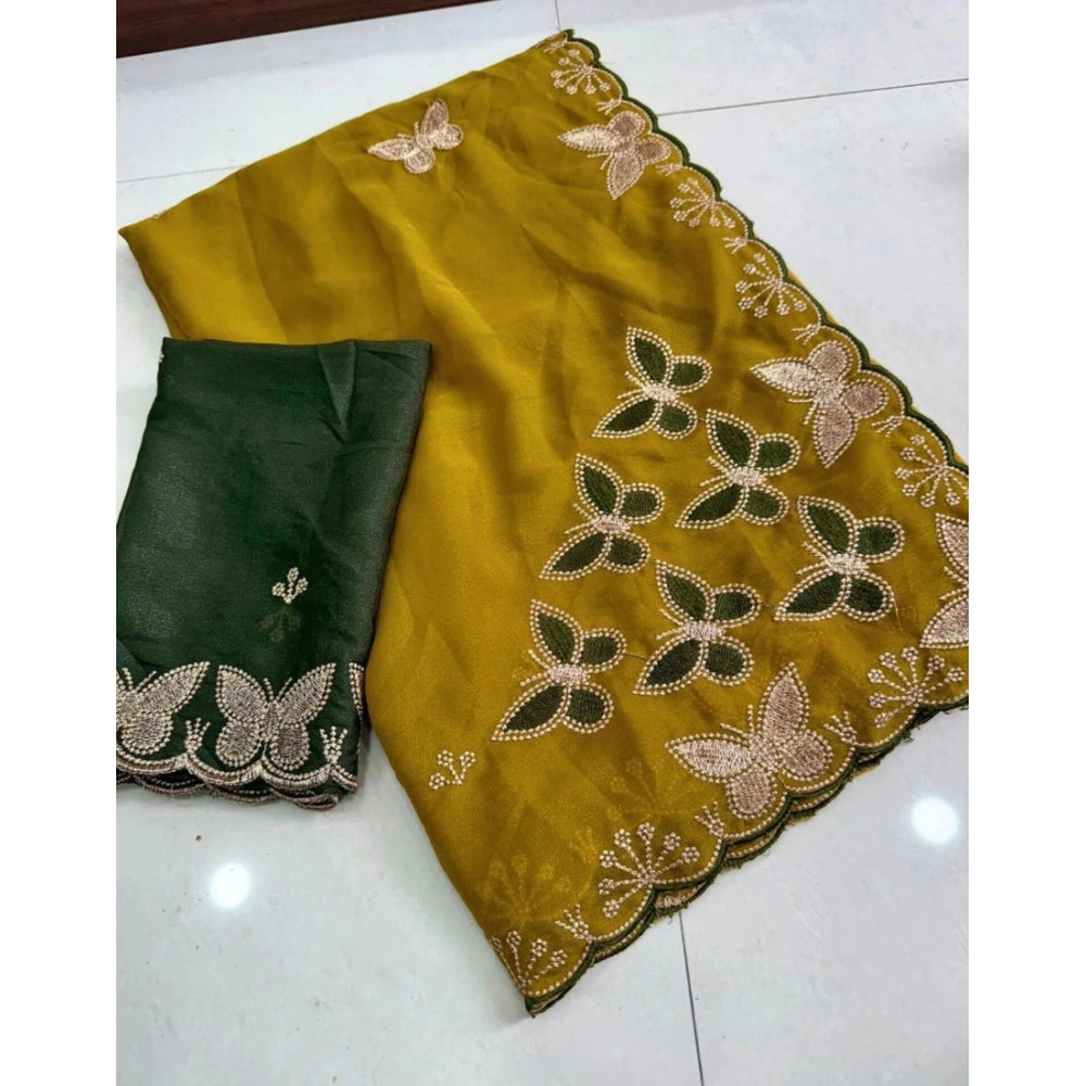 Women's Star Georgette Embellished Saree With Unstitched Blouse 5.5Mtr (Mustard)
