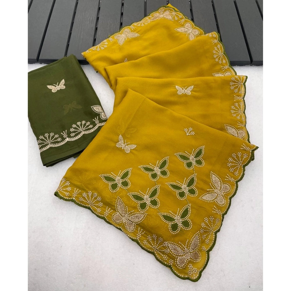 Women's Star Georgette Embellished Saree With Unstitched Blouse 5.5Mtr (Mustard)