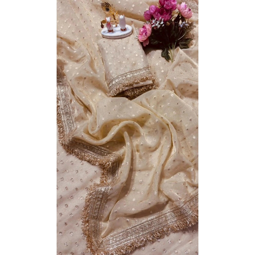 Women's Silk Embellished Saree With Unstitched Blouse 5.5Mtr (Beige)