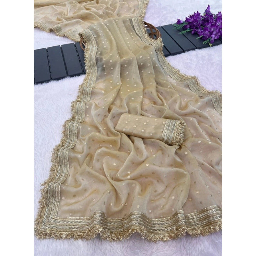 Women's Silk Embellished Saree With Unstitched Blouse 5.5Mtr (Beige)