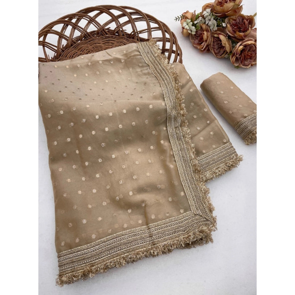 Women's Silk Embellished Saree With Unstitched Blouse 5.5Mtr (Beige)