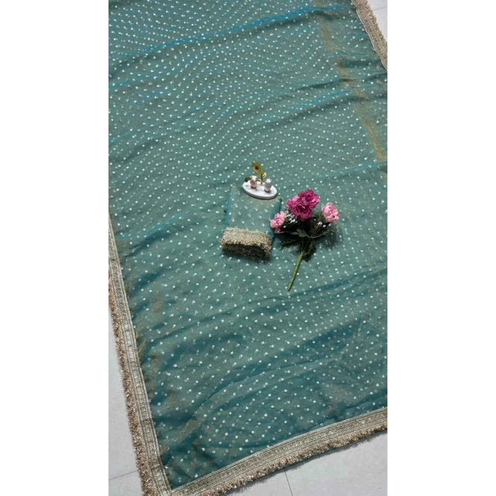 Women's Silk Embellished Saree With Unstitched Blouse 5.5Mtr (Green)