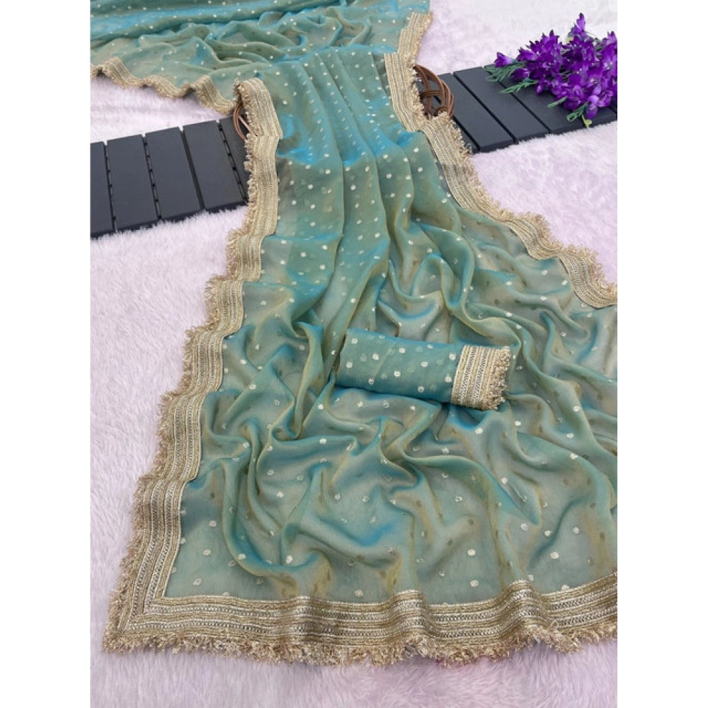 Women's Silk Embellished Saree With Unstitched Blouse 5.5Mtr (Green)