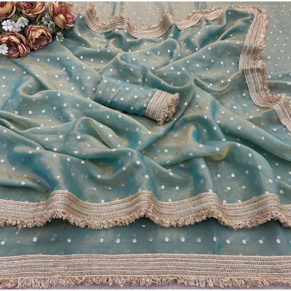 Women's Silk Embellished Saree With Unstitched Blouse 5.5Mtr (Green)