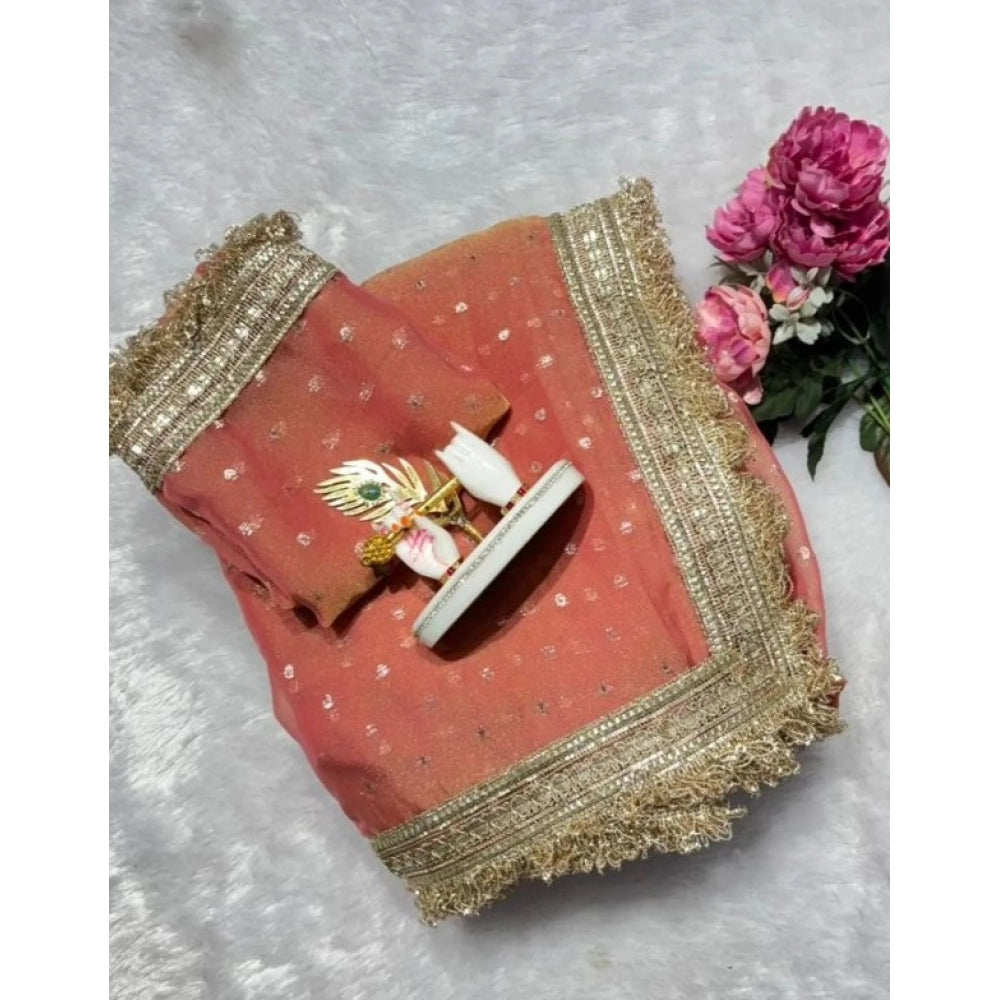Women's Silk Embellished Saree With Unstitched Blouse 5.5Mtr (Peach)