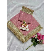 Women's Silk Embellished Saree With Unstitched Blouse 5.5Mtr (Pink)