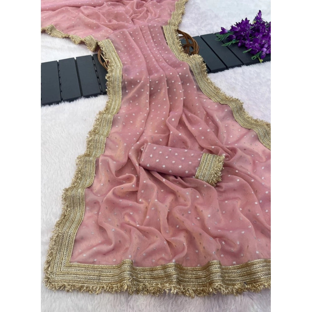 Women's Silk Embellished Saree With Unstitched Blouse 5.5Mtr (Pink)