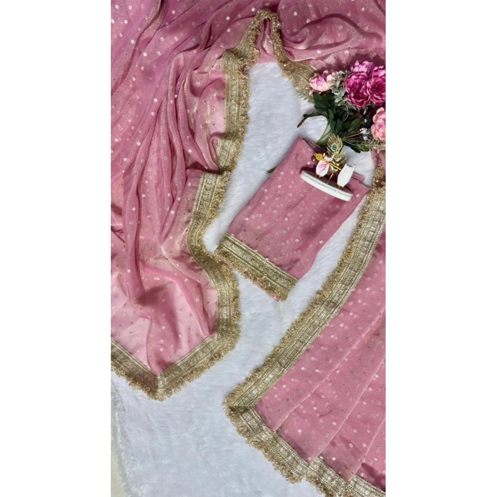 Women's Silk Embellished Saree With Unstitched Blouse 5.5Mtr (Pink)